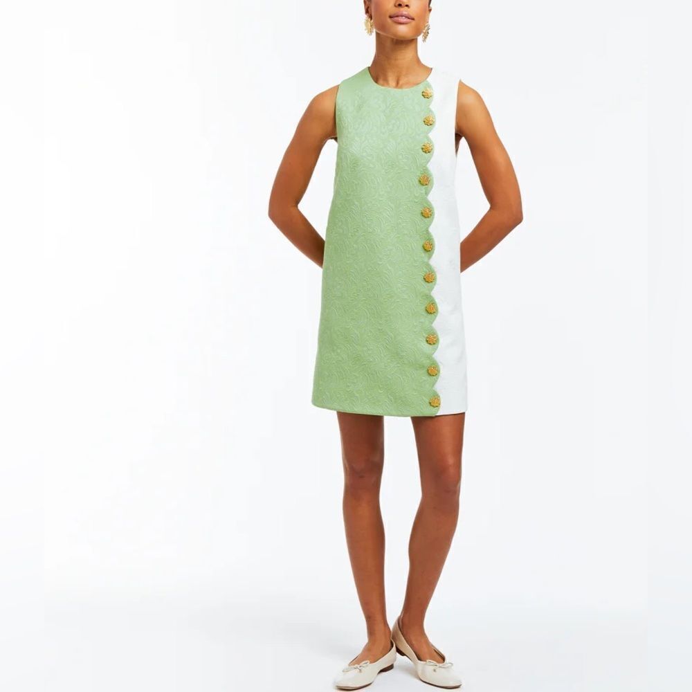 MESTIZA NEW YORK Green and White Buttoned Sheath Mini Dress/ size 2